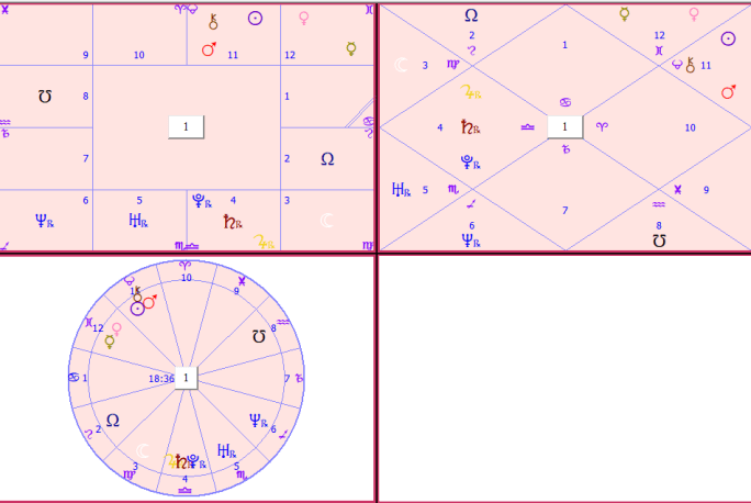 Here I show 3 ways to look at a chart:
Vedic Astrology uses the two charts above: 
South or North Indian
Western Astrology uses the circle wheel.